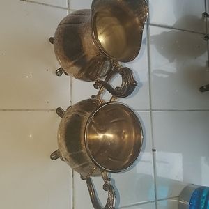 Sliver sugar bowl and creamer